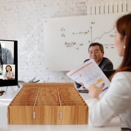 Wooden Cell Phone Holder 30-Grid Desktop Organizer Storage Box Classroom Organization for Bedroom Office School Classroom (Brown)