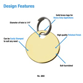 Lucky Line Solid Brass Round Tag - One Hole and 1-1/4 Inch Diameter, 10/PK (2601010)