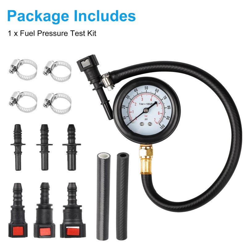 Octoder 100PSI Fuel Injection Pressure Tester Gauge with 3 Quick