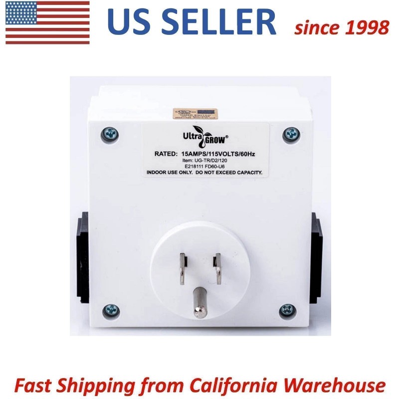 UltraGrow Heavy Duty Digital 7-Day Timer Double 3-Prong Outlet Plug
