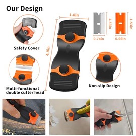 Razor Blade Scraper Tool Set, 4 Pack Paint Scrapers with 30 Plastic & 30 Metal Blades, Safe Non-Scratch Glass Scraper for Stickers & Paint