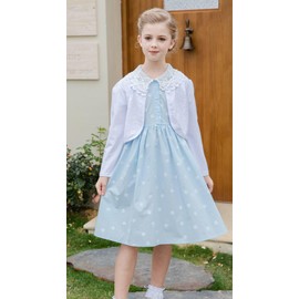 SMILING PINKER Girls Lace Cardigan Shrug Fall Winter Fleece Lining Bolero Long Sleeve Button Crop Top(White Fleece,6-7 Years)
