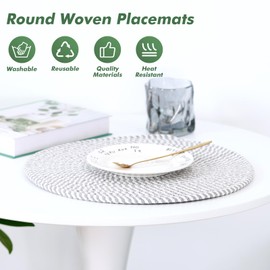 Round Woven Placemats Set of 8 Heat Resistant Placemats 13.5 Inches Farmhouse Cotton Rope Place Mats for Dining Tables Trivets for Hot Dishes, Grey Set
