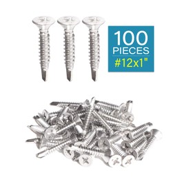 IMScrews 100pcs #12 x 1" Stainless Flat Head Phillips Self Drilling Screws, 410 Stainless Steel Full Thread Sheet Metal Tek Wood to Metal Screws