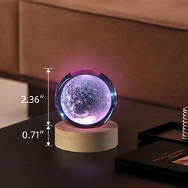 KPNUWN 3D Moon Crystal Ball Night Light with Stand, Clear Glass Ball Light, 3.07 inch Crystal Lamp 16 Color Changing Night Light for Bedroom Decor, Ideal Birthday Gift for Teens Boys and Girls