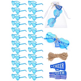 Flutesan 24 Pcs Cheer Team Gifts Bulk Heart Sunglasses for Women Cheerleader Team Party Favors Glasses with Organza Bags Card Goody Bag Fillers for for Women Teammates (Blue)