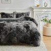 Wajade Faux Fur Plush Tie Dye Dark Grey White Comforter