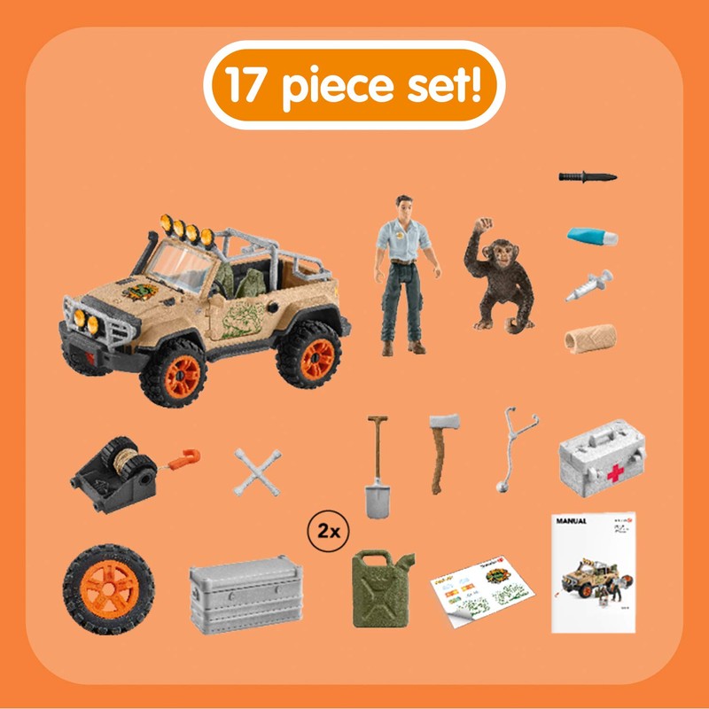 Schleich Wild Life Off-Road Jeep with Rope Winch 17-piece Playset