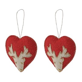 DeKulture Handmade Premium Wool Felt Reindeer Hearts Eco Friendly Needle Felted Christmas Xmas Tree Decoration Stuffed Ornament for Home Office Party Holiday Décor (Set of 2)