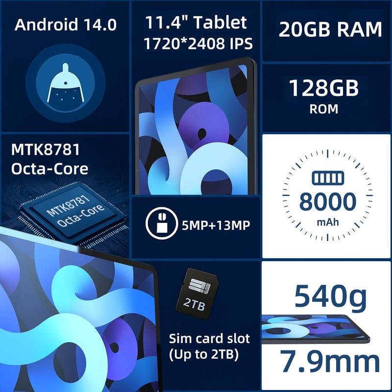 11 inch Tablet, Android 14 Tablet, Android Tablets with Case,