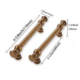 CABDM 2 Pack 3-1/2 Inch Hole Center Antique Brass Cabinet Pulls-Heavy Duty Solid Cabinet Handles Suitable for Cabinets, Dressers, Kitchens and Bathroom cabinets