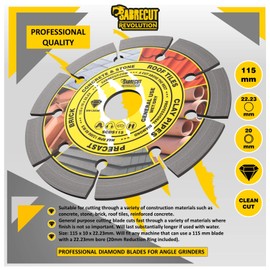 1 x SabreCut SCDS115 115mm (4.5 inch) x 10mm x 22.23mm Bore Segmented Diamond Angle Grinder Circular Saw Blade