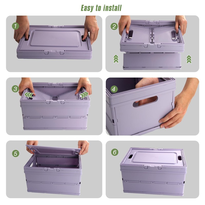Vivikivi Collapsible Storage Crate, Foldable Plastic Basket with Lid and
