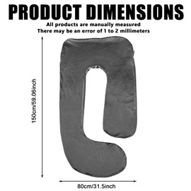 Pregnancy Pillow Cover, J-Shaped Pillowcase, Nursing Pillow Cover, Cotton Removable Body Pillow, Full Body Maternity Pillow Replacement Cover for Adults, Nursing Pillow, 150 x 80 cm, Black