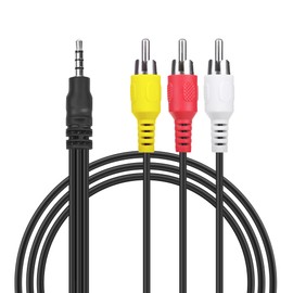 Digipartspower 5FT Cable A/V Audio/Video AV Cord 3.5mm AUX Auxilairy to RCA Composite Yellow White Red Cable for 503AK0400191000001 Western Digital WD TV HD,Live,Live Plus & Mini Media Player