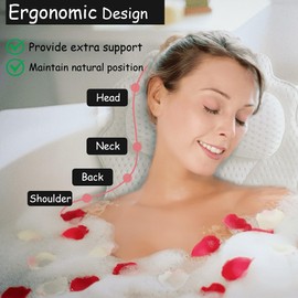 King Mills Plus Size Tub Pillow for Bathtub, Bath Pillow Luxury Bathtub Pillow, Ergonomic Bath Pillow for Women, Bath Tub Pillows for Head and Neck with Soft 4D Air Mesh Fabric, Fits All Bathtub