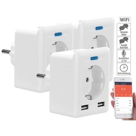 Luminea Home Control USB-Steckdose Ladegerät: 3er-Set WLAN-Steckdosen, USB, App, für Alexa, Google Assistant & Siri (Alexa kompatible Steckdosen, Alexa-Zubehör-Steckdosen)