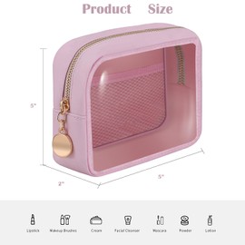 Clear Cosmetic Bag Makeup Bag, Clear Zipper Pouch Cosmetics Bags Cute Womens Make Up Pouches, Clear Toiletry Travel Bag Tote, Preppy Purse Cosmetic Organizer Mini Small Large Makeup Bags,Pink