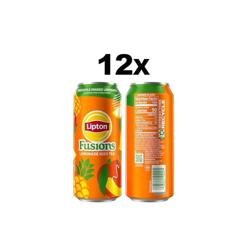 Lipton Fusions, Pineapple Mango Lemonade Iced Tea, 16 Fl Oz