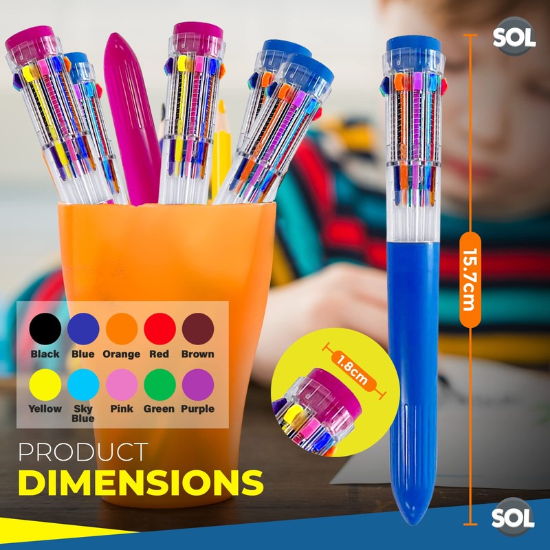 6pk SOL 10 in 1 Multi Coloured Pens All In
