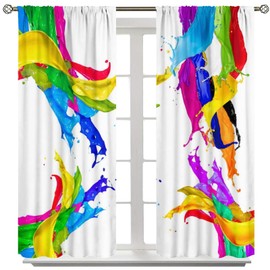 Yoakiet Colorful Paint Curtains, Rainbow Color Creative Abstract Splatter Paint Painting Art White Background Print Rod Pocket Window Treatments Drapes for Bedroom Kitchen Living Room 42" W X 45" L