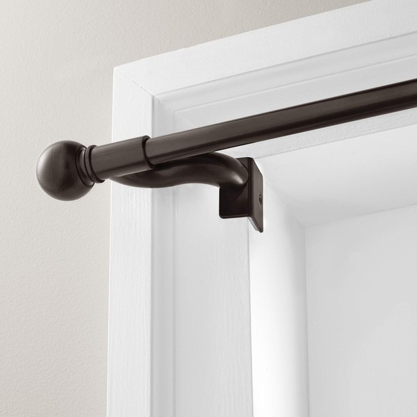 Maytex Window Curtain Rod, Easy Install Twist and Shout Telescoping Tension Rod, Adjustable 48" to 84", No Tools Needed, with Decorative Round Finials, Oil Rubbed Bronze