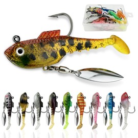 GZqiancang Pack of 10 Fishing Lures, Pike Bait, Trout Bait with Spinner Blade for Trout, Bass, Pike, Chub, Zander with Plastic Box
