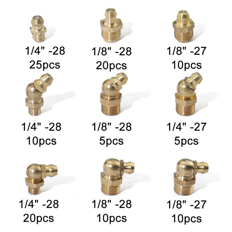 Boeray 115pcs 1/4“ 1/8” Hydraulic Grease Brass Zerk Fitting SAE