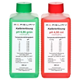 Measury pH Calibration Solution 4.00 and 6.86, pH Buffer Solution Each 250 ml, Calibration Solution Red/Green, Calibration Fluid Set