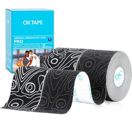 OK TAPE Kinesiology Tape,5cm x 5m,2 Rolls,Black+Black White,Water Resistant & Hypoallergenic Kinetic Physio Tape for Muscle Injury Recovery
