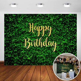 Avezano Green Leaves Happy Birthday Backdrop for Jungle Safari Party Decorations Photography Background Nature Green Rustic Lawn Leaves Birthday Party Photoshoot Photobooth (7x5ft)