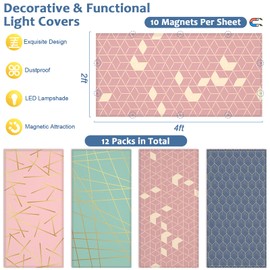 QOUBAI 4 Pcs Fluorescent Light Covers, 4 x 2 Feet Magnetic Lights Cover Geometric Design Fluorescent Lights Shade Panel Ceiling Light Filters for Office Classroom Home Drop Ceiling