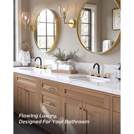 ARCORA Bathroom Sink Faucet 3 Hole - 8 Inch Widespread Bathroom Faucet 2 Handle Vanity Faucet with Pop Up Drain and cUPC Supply Lines, Black and Gold Bathroom Faucet