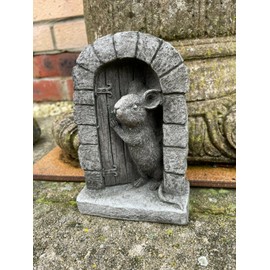 Discount Garden Statues Mouse Door Stone Statue | Garden Outdoor Home Tree Animal Decoration Ornament Mice, Grey