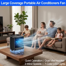 Portable Air Conditioners Fan - Portable AC Small Personal Air Cooler, Quiet Mini Mobile Cooling Fan with Handle,2/4H Timer 3 Speeds, Small AC with 7 Color for Home Bedroom Office Desk Outdoor - Black