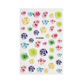 Colorful Embossed Rose Flowers Periwinkle Mallow 3D Nail Sticker 5D008 Nail Wraps Stickers Manicure Supplies for Women Nails Full Long Lasting Easy Apply and Remove