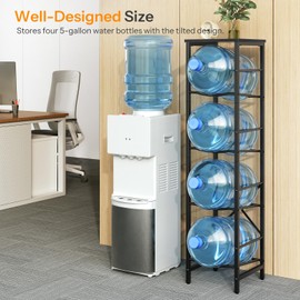 HOOBRO Water Jug Rack, Water Bottle Holder, 5 Gallon Water Jug Rack, 4-Tier Water Cooler Storage Rack, Water Dispenser Stand, for Kitchen, Living Room, Office, Black BB02ST01