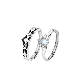 Sterling Silver Couples Matching King Queen Promise Rings for Her, Him, Women, Men Engagement Wedding Adjustable Ring, Gift Wrap