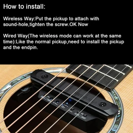 Wireless & Wired Acoustic Guitar Pickup System,Wireless Soundhole Pickup with Receiver Microphone 30M Transmission for 80-120mm Sound-hole Acoustic Guitar Pickup (Black)