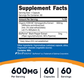 Nutricost Nutricost KSM-66 Ashwagandha Root Extract 600mg, 60 Veggie Caps - 5% Withanolides - with BioPerine - Full-Spectrum Root Extract
