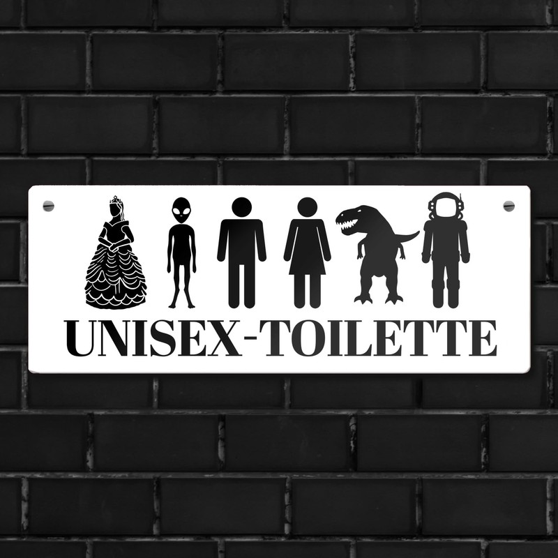 Unisex Toilet Metal Sign L 10.5 x 28 cm White