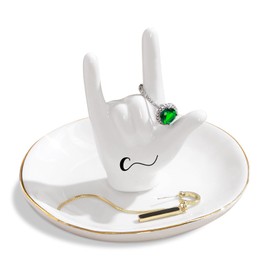 PUDDING CABIN Initial Ring Holder Hand Ring Dish Ring Tray for Jewelry Rings Earrings Bracelet Organizer, Monogrammed Gifts for Women Valentine's Day, Birthday, Wedding, Mothers Day, Bride Gifts