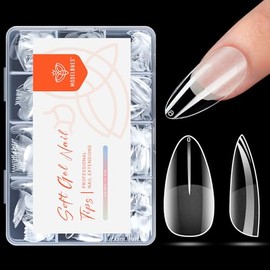 Modelones Nail Tips, 216 Pieces, Full Cover Nail Tips Set, Soft Gel Tips Set, Tips for Gel Nails, Pre-Buff PMMA Resin Nail Tips, Artificial Nails for Sticking, Nail Art, DIY, 12 Sizes, Medium Almond