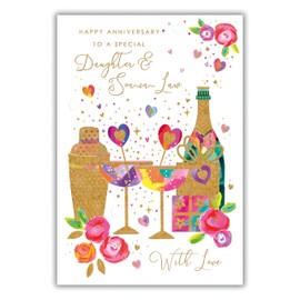 Noel Tatt Special Daughter and Son in Law Anniversary Card - Happy Anniversary Card with Contemporary Floral Cocktail Design - Anniversary Card for a Special Couple