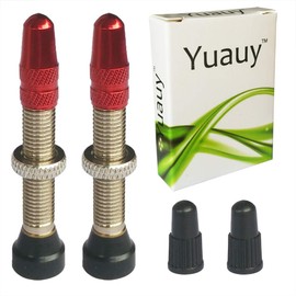 Yuauy 2 X No Tube Tubeless Valve Stem Core Copper Presta Universal with Red Metal and Black Plastic Bike Bicycle Road Racing Coloured Valve Cap Dust Covers