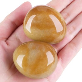 YATOJUZI 1.6"-2" Yellow Jade Natural Crystals and Healing Stones Worry Stones Polished Rocks Yellow Gemstones Palm Stone for Meditation Chakra Balancing Crystal Gifts 1PCS