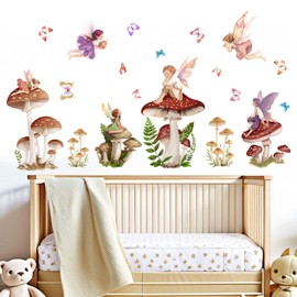 Mushroom Fairy Wall Stickers for Girls: Peel and Stick Woodland Forest Butterfly Wall Decals - Wall Art Decor Kids Supplies Ages 1 2 3 4 5 6 7 8 9 10 11 12 Year