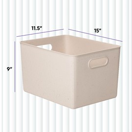 Superio Eco-Friendly Decorative Plastic Open Home Storage Bins Organizer Baskets, X-Large (2 Pack) Container Boxes for Organizing Closet Shelves Drawer Shelf 22 Liter