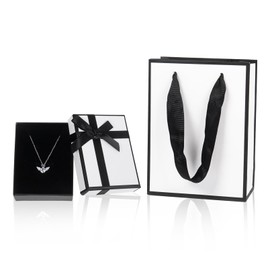 Nwvuop Jewellery Gift Box with Gift Bag, 9× 7× 3cm Small Gift Box with Bow Necklace Gift Box with Lid for Women(White)