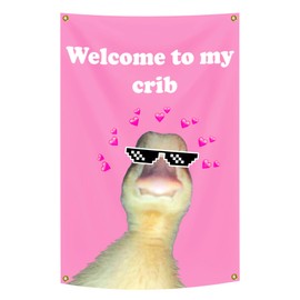 YOSASAH Welcom to My Crib Flag Tapestry 2X3 FT Funny Flags Welcome to My Crib Duck Flag Dorm Decor Wall Banner Poster with Brass Grommets For College Dorm Pink